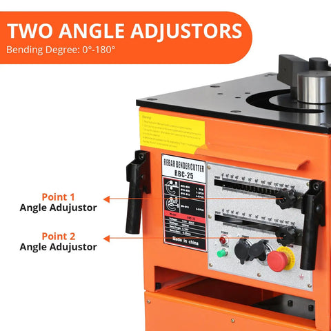 Close-up of Heavy Hitter 1600W Electric Rebar Bender's two angle adjustors for 0-180° bending.