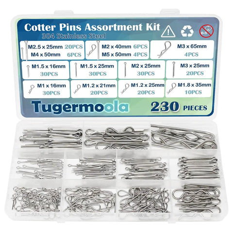 Cotter Pin Assortment Kit With 230 Pieces In 13 Sizes 304 Stainless Steel R Shaped Cotter Pins And Hairpin Split Pin Fasteners Clips For Your Toolbox Or DIY Projects OLA016