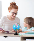 Large Desktop World Globe With Stand For Adults High Definition Geographic Tabletop Globe used by woman and child at desk