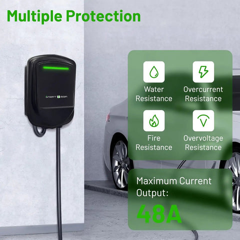 Level 2 EV Charger For Home Use Up To 48 Amp 240V Indoor Outdoor Fast Charging Station wall-mounted with protection features