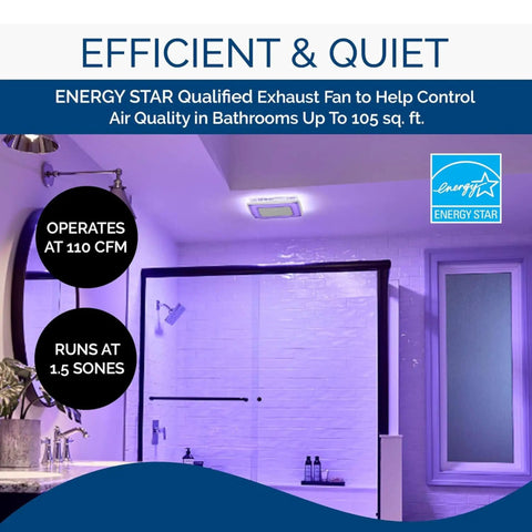Super Quiet Bathroom Ventilation Fan With 110 Cfm Airflow And Vibrant Led Lighting, Energy Star Rated For Zero Sweat Humidity Pull And Snappy Fog Wipe Off, Solid Home Staple With Whisper Quiet Motor And Crisp White Cover
