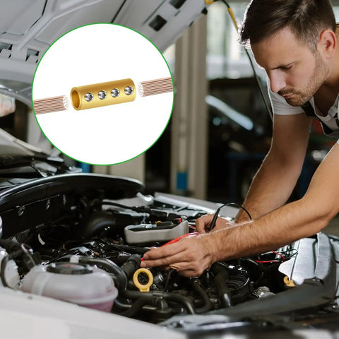 Mechanic using Twelve Pack 6 AWG Wire Connector Nut Kit With Screws And Shrink Tubes For Quick Wiring Connection, 80A Capacity