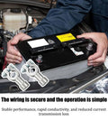 Top Shelf 2Pcs Lead Battery Connectors For Hot Rods featuring corrosion-resistant terminals installed on a battery.