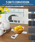 Foldable Digital Kitchen Scale For Home And Travel Portable Food Scale With LCD Display shown with fruit bowl in kitchen