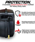 Rear view of Retractable Air Hose Reel With Three Eighths Inch By Fifty Foot Pro Grade Hybrid Polymer Hose Up To 300 PSI Heavy Duty Polypropylene Construction For Professional Workshops And Garages showing polypropylene case.