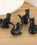 Four Pose Cat Cast Iron Drawer Knobs For Dresser Cabinet Wardrobe And Bookcase Vintage Kitty Pull Handles black metal set