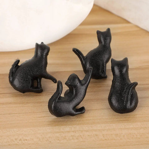 Four Pose Cat Cast Iron Drawer Knobs For Dresser Cabinet Wardrobe And Bookcase Vintage Kitty Pull Handles black metal set