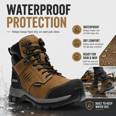 Men's Six Inch Waterproof Work Boots Featuring Soft Toe Comfort And Slip Resistant Tread Engineered For Long Haul Shifts And Muddy Trade Sites Built Tough For The Daily Hustle