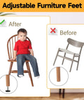 Image showing adjustable furniture feet before and after using Threaded Adjustable Leveling Feet M8 12 Pack for stability.