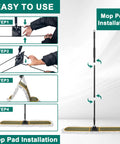 Installation steps for Built Tough Commercial Dust Mop With Extended Rustproof Steel Shaft And Wide Sweep Design.