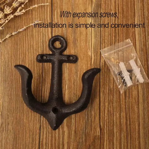 Badass Vintage Cast Iron Nautical Anchor Wall Hooks For Bathrooms And Closets Hella Sturdy Marine Style close-up with screws.