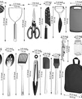 15 Piece Camping Kitchen Utensil Set For RVs Camping Backpacking And Travel Premium Outdoor Cooking Tools with measurements