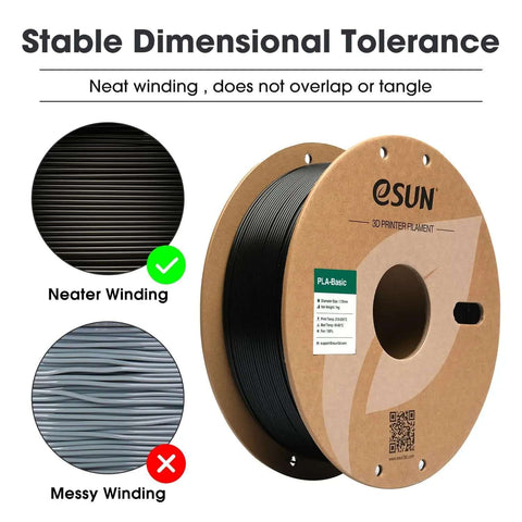 PLA Basic Filament 1.75mm For Fast Printing On High Speed 3D Printers 1kg Black Spool showcasing neat winding