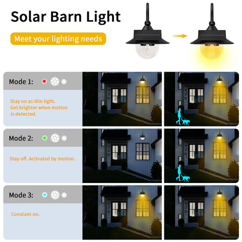 Solar Barn Light With Vintage Outdoor Lantern Look, 3 Lighting Modes, Motion Sensor illustration