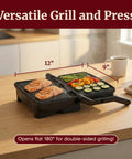 Elite Gourmet EPN-2976 2-in-1 Panini Press & Indoor Grill Made From Durable Stainless Steel grilling salmon and vegetables.