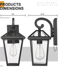 Big Outdoor Wall Lanterns Weatherproof Exterior Light Fixture With Glass Shade Matte Black Finish 21 Inch Wall Mount showcasing product dimensions