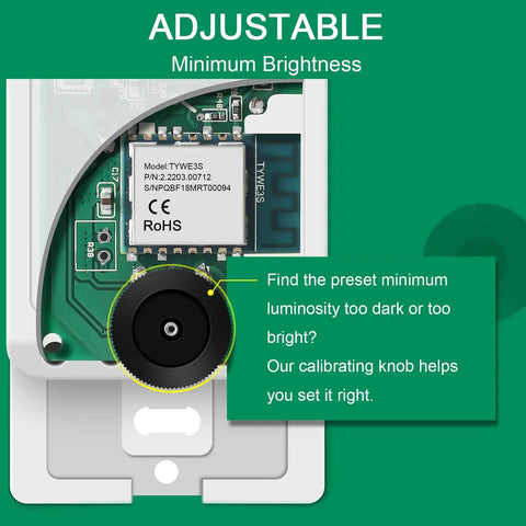 Adjustable brightness feature on Smart Dimmer Switch Black with Trailing Edge Tech for LED Bulbs, open view of circuit board
