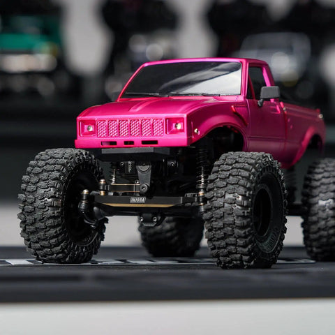 Black Brass Steering Links 14G Upgrade For 1/24 Scale RC Axial SCX24, CNC Machined, Heavyweight Performance, Built To Boost Stability, Easy Direct Replacement, Durable Steering Upgrade For Tough Trails And Precise Handling on pink RC truck
