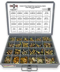 Tough As Nails Grade 8 Fine Thread Hex Cap Screws With Nylon Nylok Lock Nuts And SAE Washers 574 Piece Steel Assortment Kit open showing organized fasteners.
