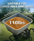 110 Lb Tow Behind Fertilizer Broadcast Spreader With 10 Adjustable Drop Rate And 11.4 Inch Tire For Multi Terrain Lawn Care And Seed Spreading displaying open hopper with granular material