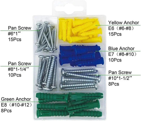 Self-Drilling Ribbed Drywall Anchors With Screws Kit 66Pcs For Quick, Strong Mounts No Pre Drill Needed With Yellow Zinc-Plated Steel Construction For Home Projects And DIY Fixes, assorted anchors and pan screws in case
