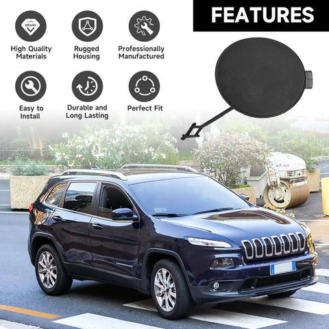 Jeep Cherokee Rear Bumper Tow Hook Cover Cap For 2014 2015 2016 2017 2018 L4 2.4L Gas And 3.2L V6 Gas Direct Fit Beefy Durable ABS Plastic Eye Hole Protector OE 68203273AE
