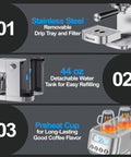 Total Game Changer 20 Bar Espresso Maker With Sleek LCD Display And Bulletproof Milk Frother Fully Adjustable Temp For Silky Lattes Premium Stainless Steel Countertop Brew Station For Real Coffee Fans features removable drip tray, 44 oz water tank, and preheat cup.