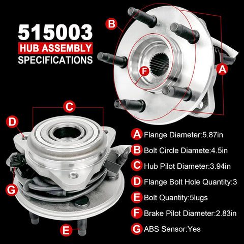 Front Wheel Bearing Hub Assembly For 1995 2001 Explorer, Sport Trac, Ranger, Mazda with specifications
