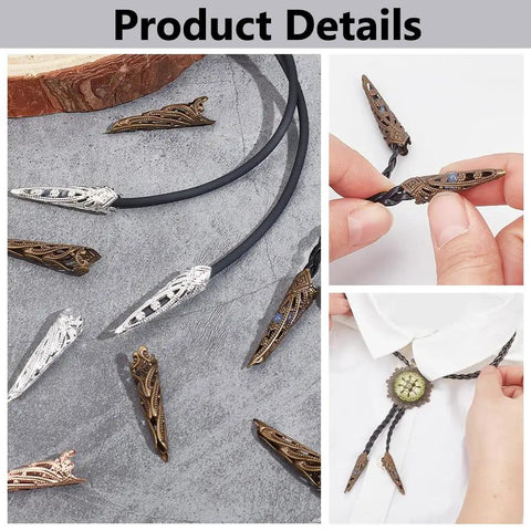 40 Pcs Bolo Tie Tips Set In 4 Colors, 1.4 Inch Long Brass End Caps, 9mm Bolo Tie Findings For DIY Crafts And Clothes Decor, Retro Western Style Dope Accessories Replacement Buckles on cords