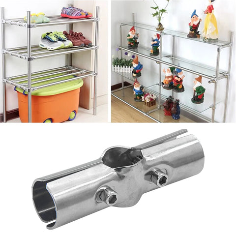 Pipe clamp connector joint for 1-inch (25mm) OD pipes; silver metal; set of 2 for 3‑way rail joints (close-up view).
