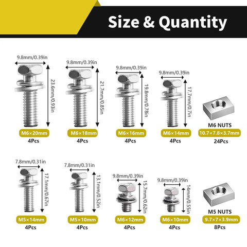 Eight Size Stainless Steel Battery Bolts And Nuts Kit for Motorcycle ATV Bike Scooter with M5 and M6 terminal screws.
