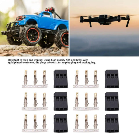 100 Sets Of 3 Pin Servo Connector Kit For Soldering To Receivers, Durable Crimp Pins And Terminal Connectors For RC Planes shown with parts