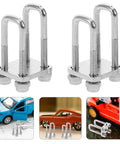 4 Pack Mini Square U-Bolt Kit For Trailer Axle Models, Wear-Resistant Stainless Steel U-Bolts With Elastic Spring Steel Design, Heavy-Duty Secure Clamp For Simulation And Scale Models, Industrial DIY Upgrade shown with mini square U-bolts and model cars