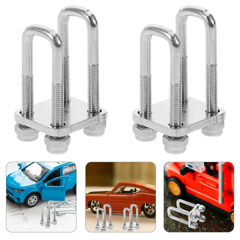 4 Pack Mini Square U-Bolt Kit For Trailer Axle Models, Wear-Resistant Stainless Steel U-Bolts With Elastic Spring Steel Design, Heavy-Duty Secure Clamp For Simulation And Scale Models, Industrial DIY Upgrade shown with mini square U-bolts and model cars