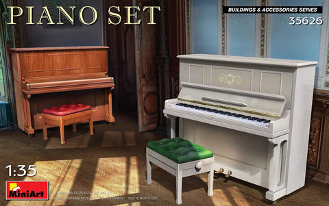 Dope One To Thirty Five Scale Piano Set Plastic Model Kit 35626 with brown and white piano models for dioramas