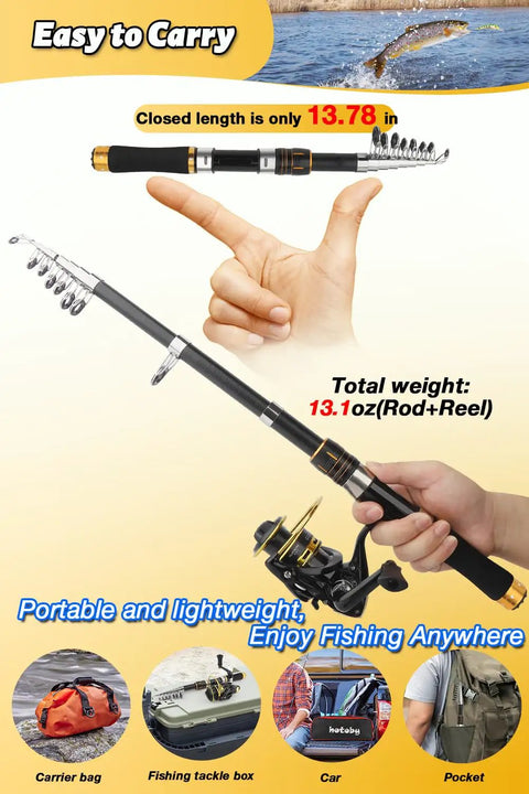 6.89 Foot Carbon Fiber Telescopic Fishing Rod And Spinning Reel Combo For Newbie Anglers, lightweight and easy to carry