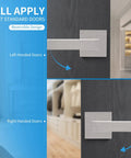 Image showing Six Pack Keyless Passage Lever Door Handle Set for Hallways and Closets in satin nickel finish on left/right doors.