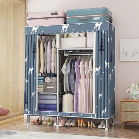 Heavy Duty Wardrobe Closet Vibes In A Portable Package Breathable Canvas Shield Protects From Dust Tough Steel Frame with clothes and shoes