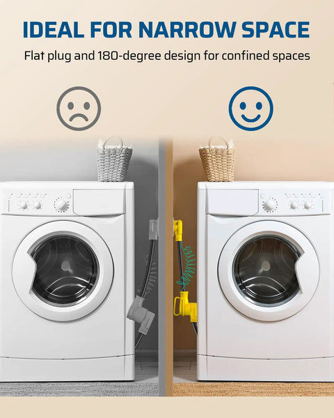 Side-by-side image of a washer with and without the 4 Prong To 3 Prong Dryer Plug Adapter, showing space-saving benefits.