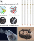 Six Pack White Color Pencils For Sketching On Dark Paper, Perfect For Shading, Blending, And Highlighting, shown with artwork.