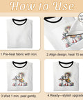 Instructions for using Iron On Transfers Set With 6 Sheets Quirky DTF Transfers Ready To Press Heat Vinyl Decals on T-shirts