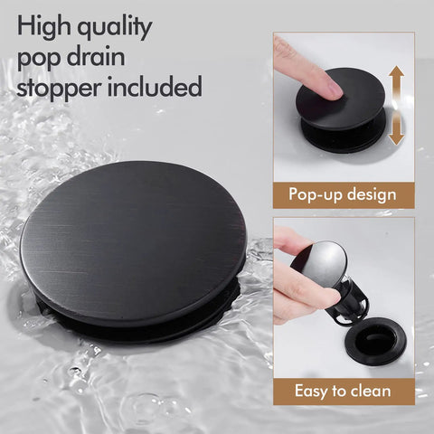 Pop-up drain of Black Waterfall Bathroom Faucet With Deck Plate 1 Hole Or 3 Hole Lavatory Sink Tap Single Handle Pop Up Drain Stainless Steel Modern Vanity Faucet Easy DIY Install.