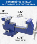Beefy Industrial Grade Reversible Vise With Five Point Five Inch Jaws Heavy Duty Ductile Iron Castings 360 Degree Swivel Base