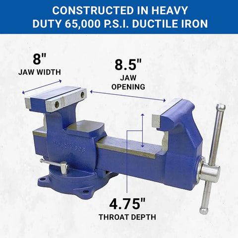 Beefy Industrial Grade Reversible Vise With Five Point Five Inch Jaws Heavy Duty Ductile Iron Castings 360 Degree Swivel Base