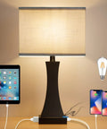 Table Lamp For Bedroom With 3 Way Dimmable Touch Control Dope Bedside Lamp With USB A And USB C Port And AC Outlet 21.6 Inch Tall