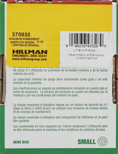 Back view of Hillman Mini Box packaging with product information and barcode, labeled for small size.