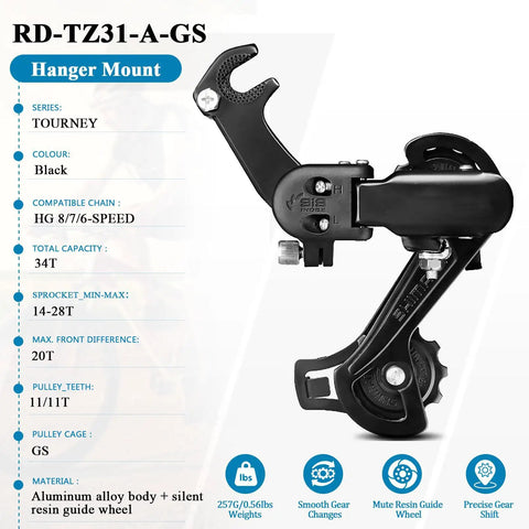 6/7 Speed Rear Derailleur With Hanger Mount For Mountain Bikes Tricycles And Commuter Cruisers Direct Mount Compatible