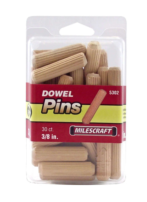 Three Eighths Inch Fluted Hardwood Dowel Pins With Chamfered Ends, Approximately One And One Half Inch Long, Thirty Piece Pack