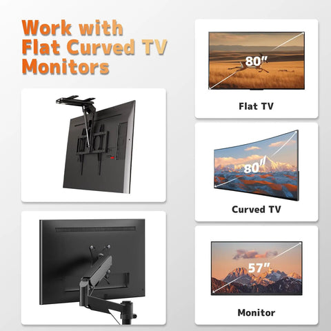 Universal TV Mount Hardware Screw Kit With M4 M5 M6 M8 Bolts Washers And Spacers For Flat Displays Up To Eighty Inches showing compatibility with flat and curved TVs.