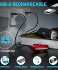 USB C Rechargeable Bike Light Set Front Headlight And Rear Taillight With 9 Modes 1200 Lumen Brightness charging setup